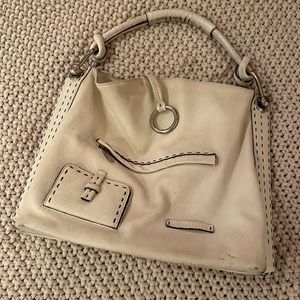 BCBG cream leather shoulder purse